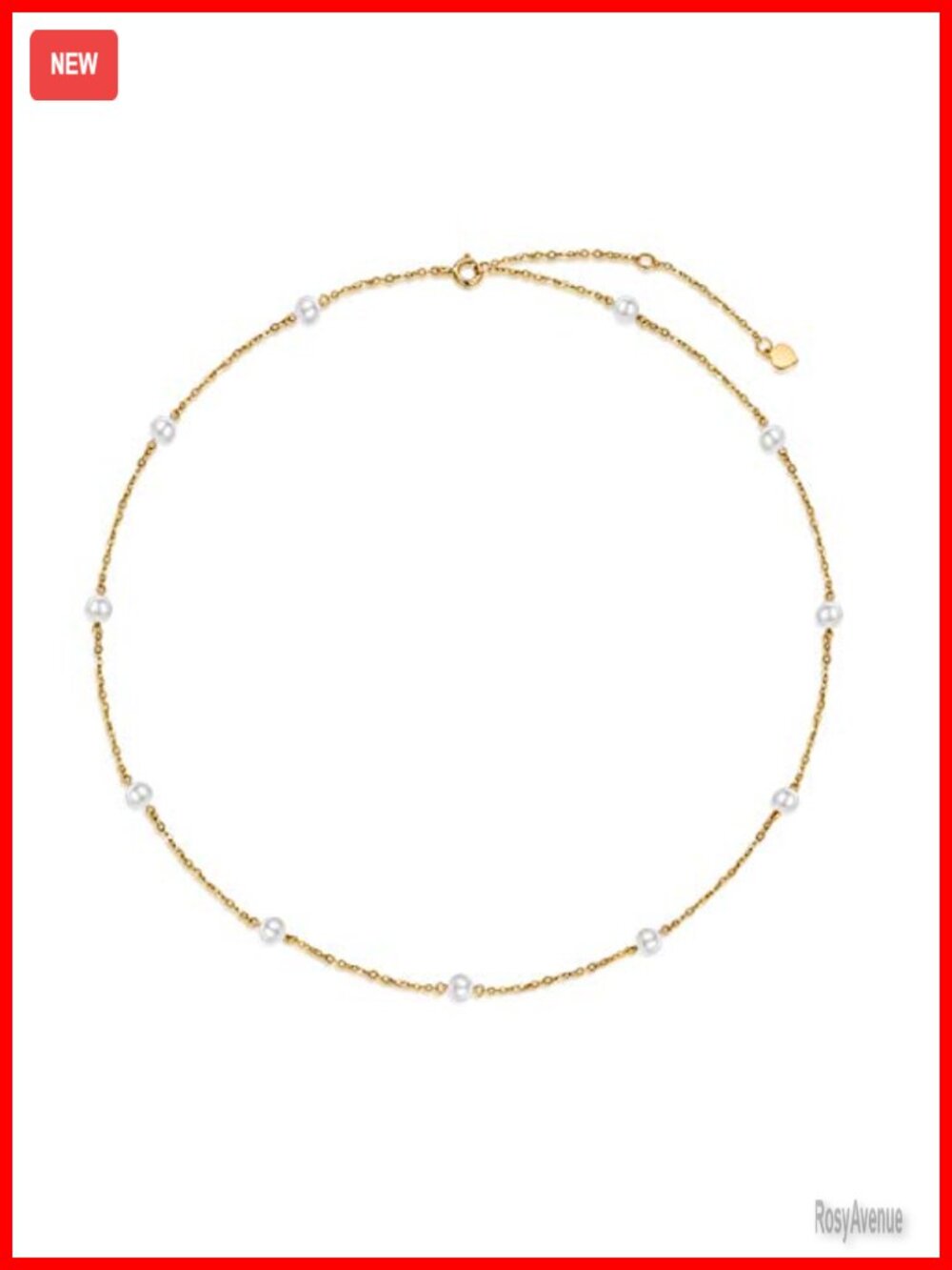10K Gold Freshwater Pearl Station Necklace Adjustable Choker Dainty Jewelry